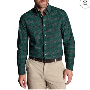 Charles Thrwhitt New York Jets Men's Green Plaid Shirt cotton size L slim fit
